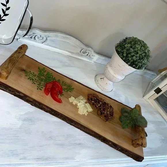 Charcuterie board. Live Edge MAPLE. CUSTOM MADE. BRANCH HANDLES, OILED FOOD SAFE - Picture 12 of 13